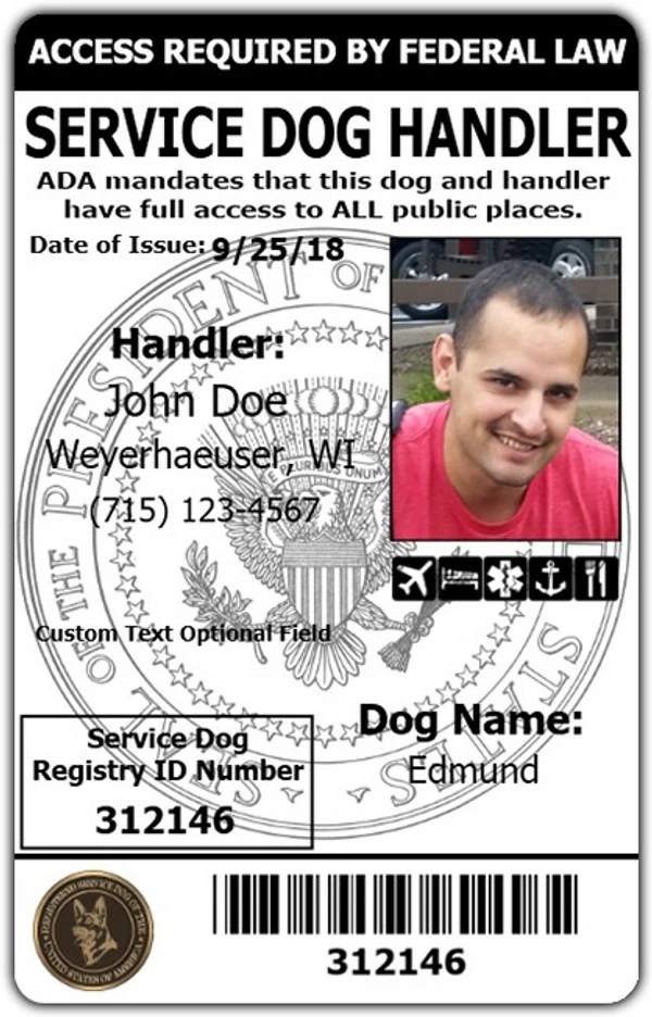 Service Dog Handler ID Card With Digital Copy